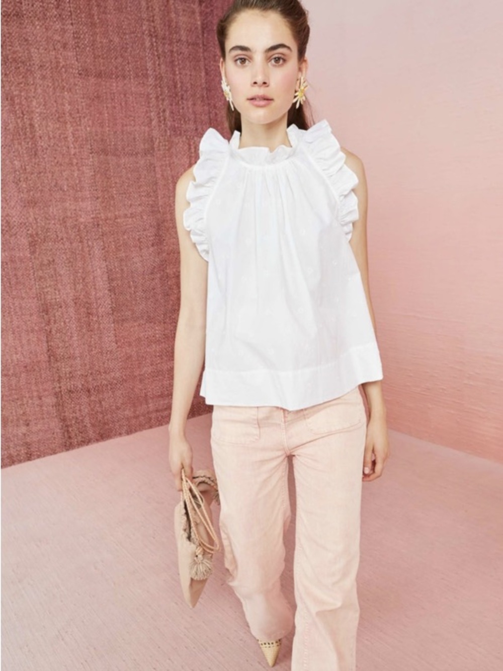Ulla Johnson White Ruffled Sleeveless Top - Elegant Women's Blouse